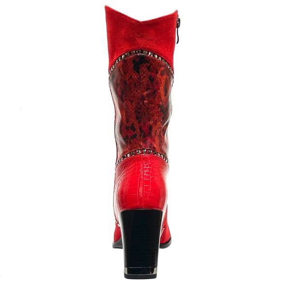 Trendy Red Fashion Fabric Leather Midcalf High Heel Boot - Picture 4 of 7